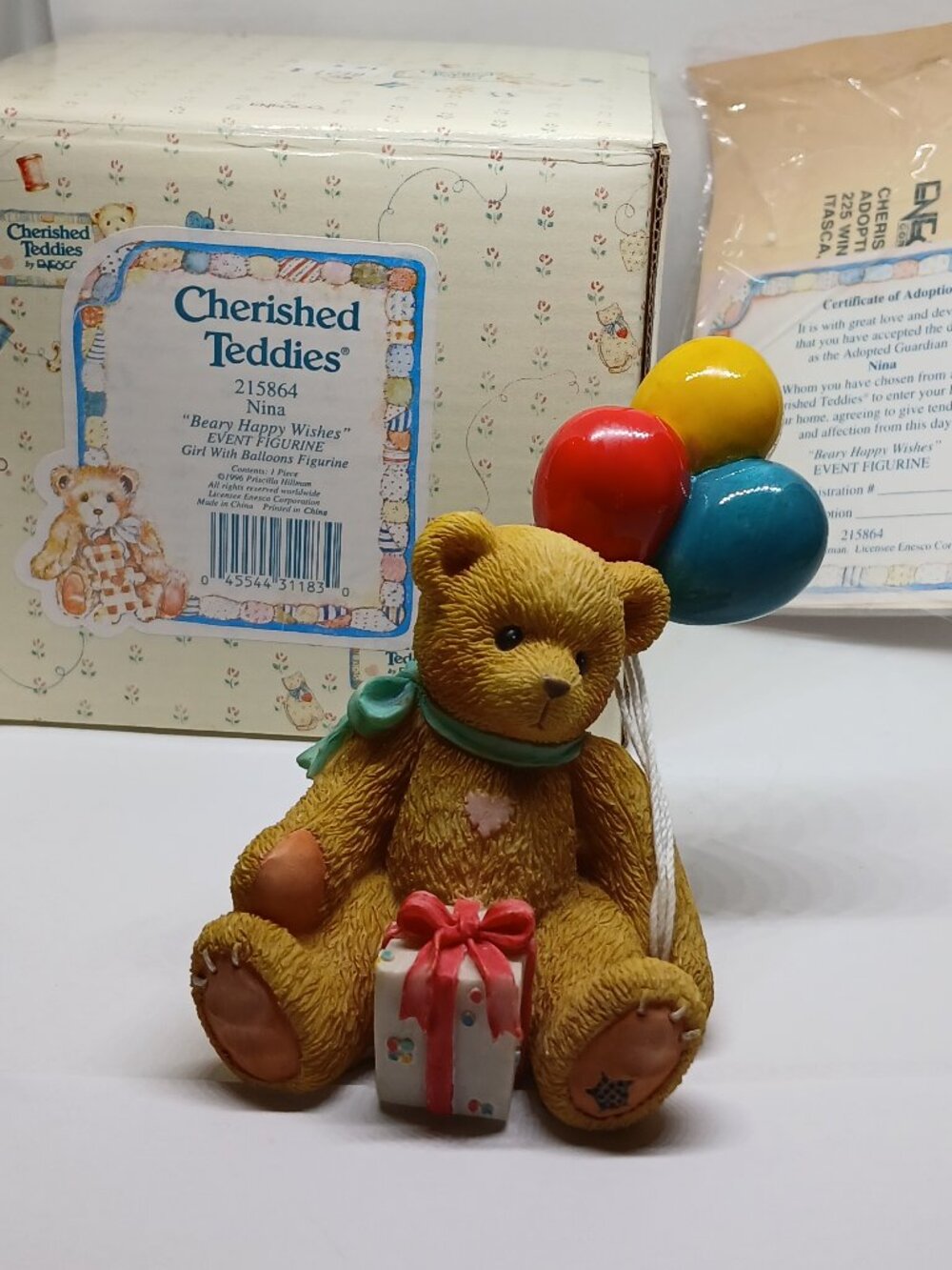 NIB 1996 HILLMAN ENESCO CHERISHED TEDDIES NINA BEARY HAPPY WISHES EVENT FIGURINE